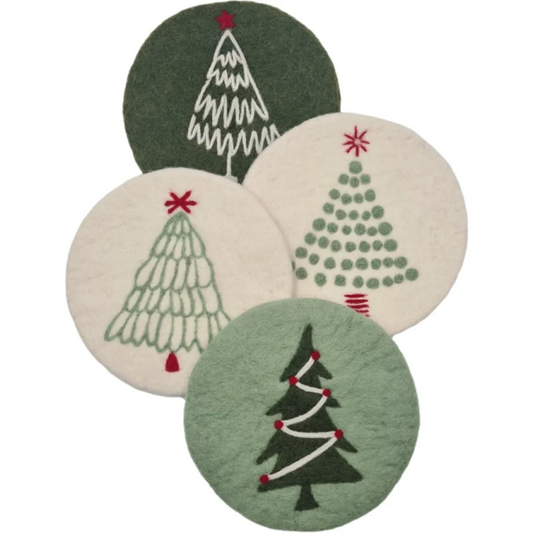 Filz Untersetzer rund Weihnachtsbaum in Hellgrün+Dunkelgrün Grün+Grün Muster Weihnachtsbaum von Frida Feeling Größe Ø 21 cm