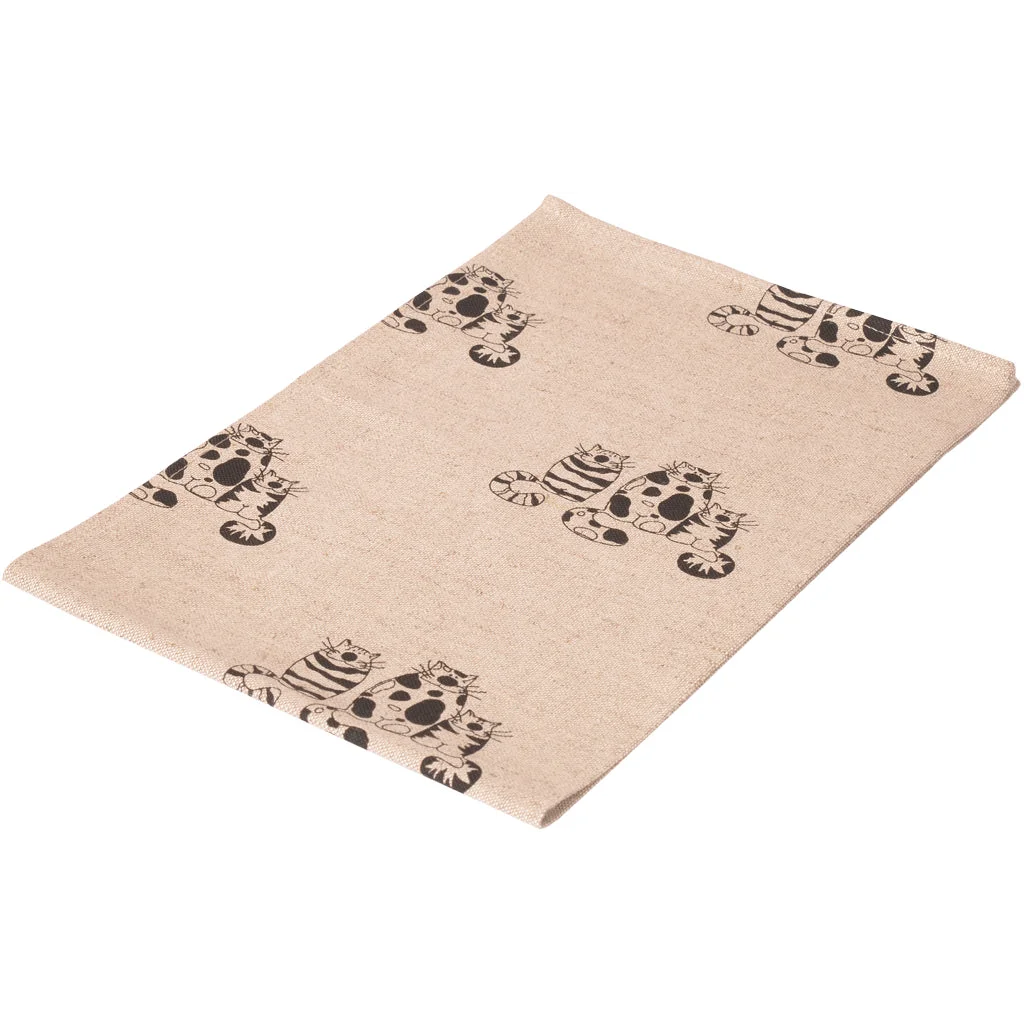 Halbleinen Geschirrtuch Katze 2er-Pack in Beige+Schwarz Muster Katze von Erika Vaitkute Größe 47x70 cm