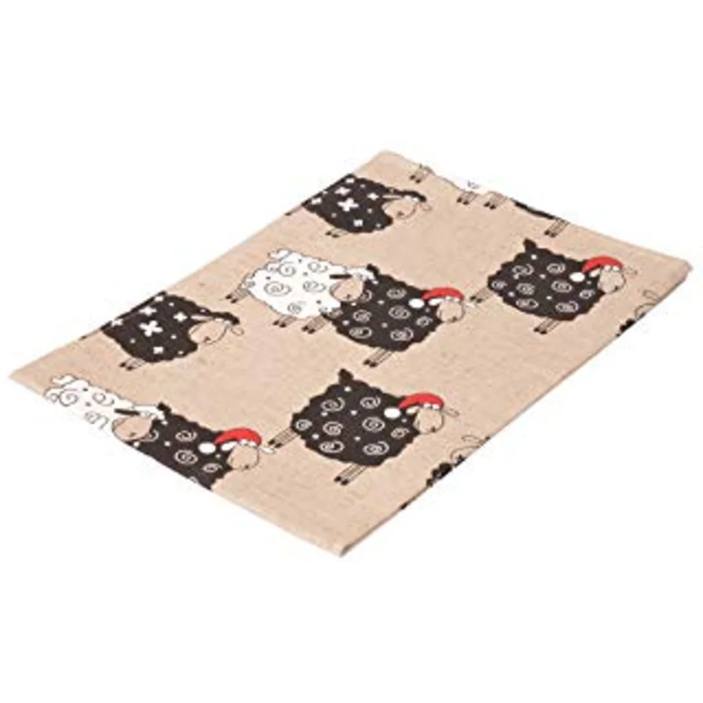 Halbleinen Geschirrtuch Schaf 2er-Pack in Beige+Rot+Schwarz+Weiß Muster Schaf von Erika Vaitkute Größe 47x70 cm