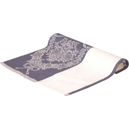Halbleinen Jacquard Geschirrtuch 2er-Pack in Weiß+Blau Muster Blumen von Erika Vaitkute Größe 47x70 cm