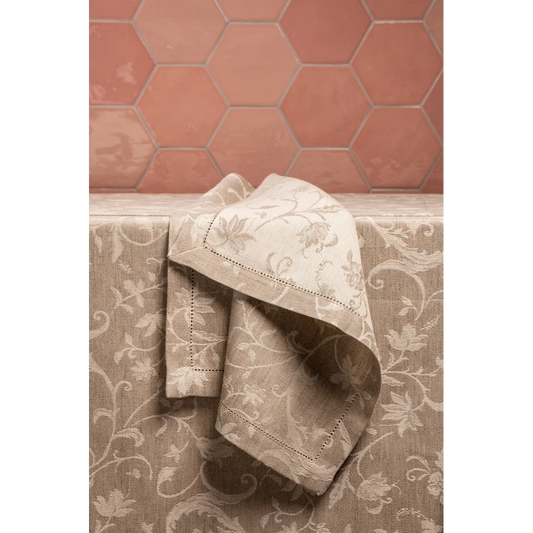 Halbleinen Jacquard Tischläufer MINIJA in Beige+Creme Muster Ranke von Erika Vaitkute Größe 40x140 cm