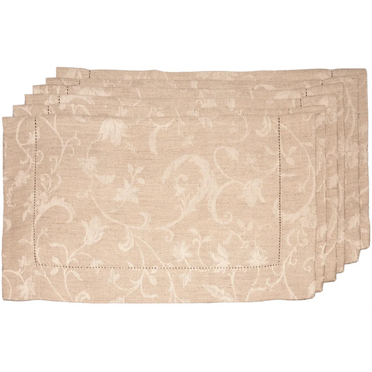Halbleinen Jacquard Tischset MINIJA 6er-Pack in Beige+Creme Muster Ranke von Erika Vaitkute Größe 47x38 cm