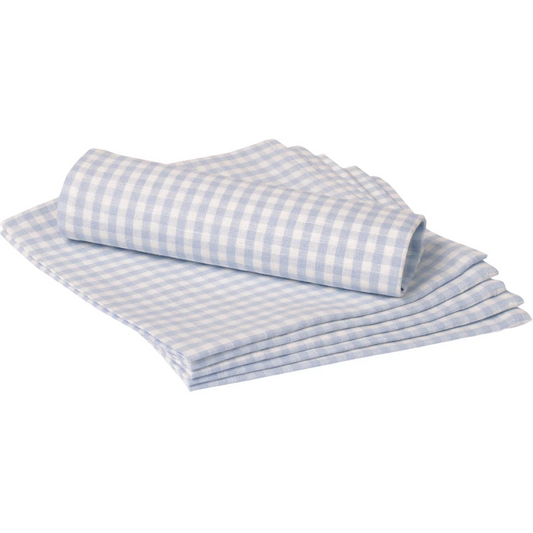 Halbleinen Stoffserviette Karo 6er-Pack in Weiß+Hellblau Weiß+Blau Muster Karo von Erika Vaitkute Größe 45x45 cm