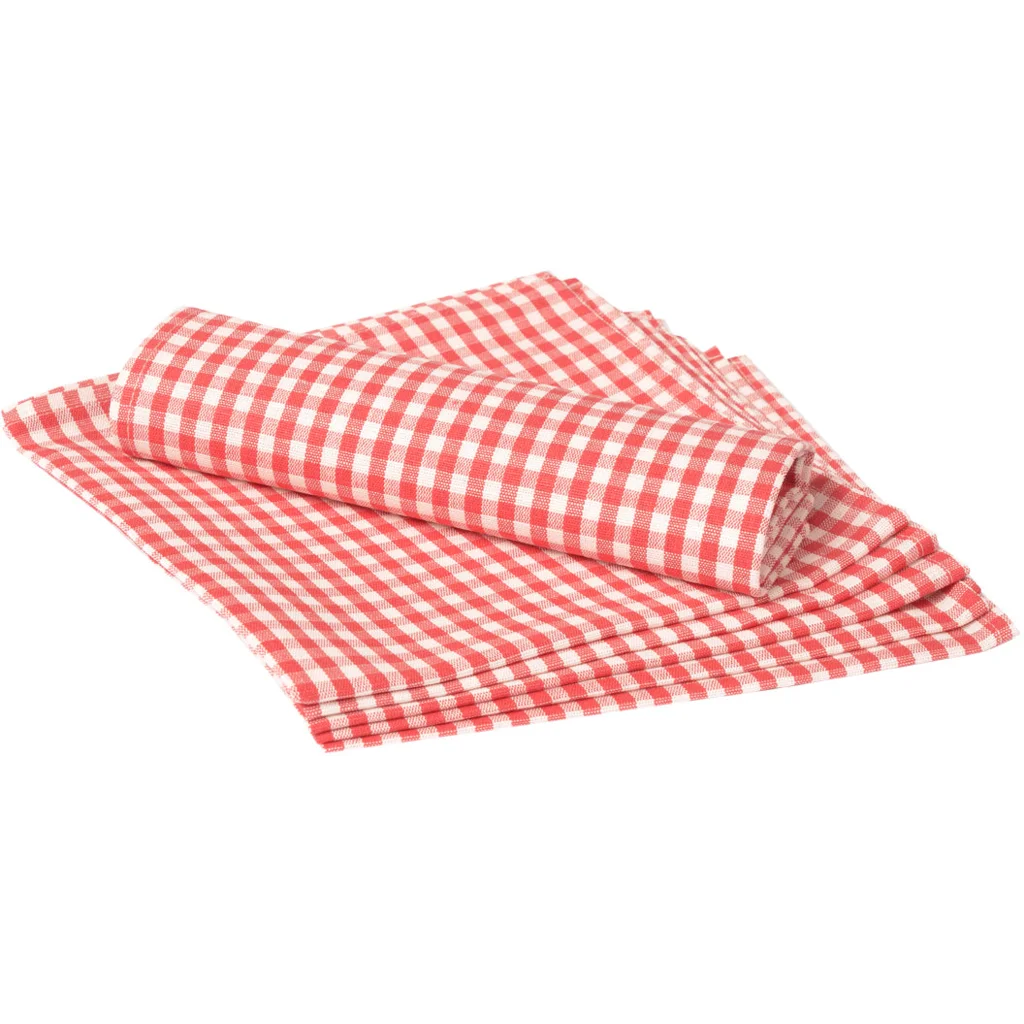 Halbleinen Stoffserviette Karo 6er-Pack in Weiß+Rot Muster Karo von Erika Vaitkute Größe 45x45 cm