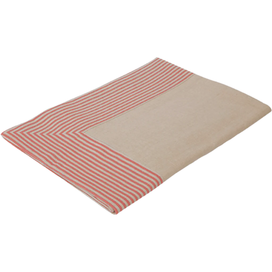 Halbleinen Tischdecke MILDA in Beige+Rot Muster Streifen von Erika Vaitkute Größe 130x170 cm