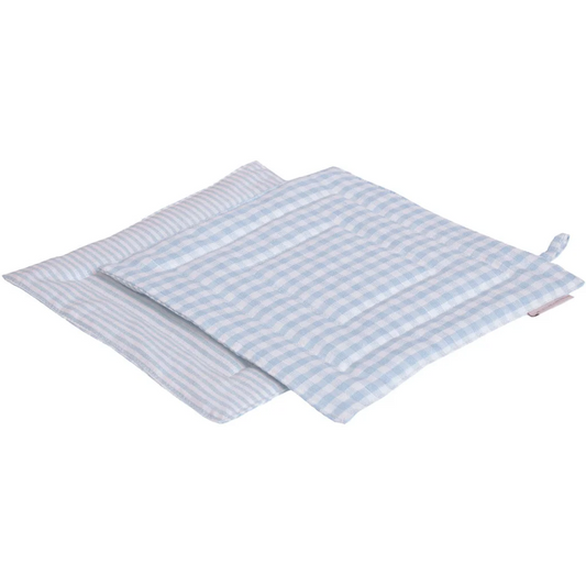 Halbleinen Topflappen Streifen+Karo 2er-Set in Weiß+Hellblau Weiß+Blau Muster Streifen+Karo von Erika Vaitkute Größe 23x23 cm