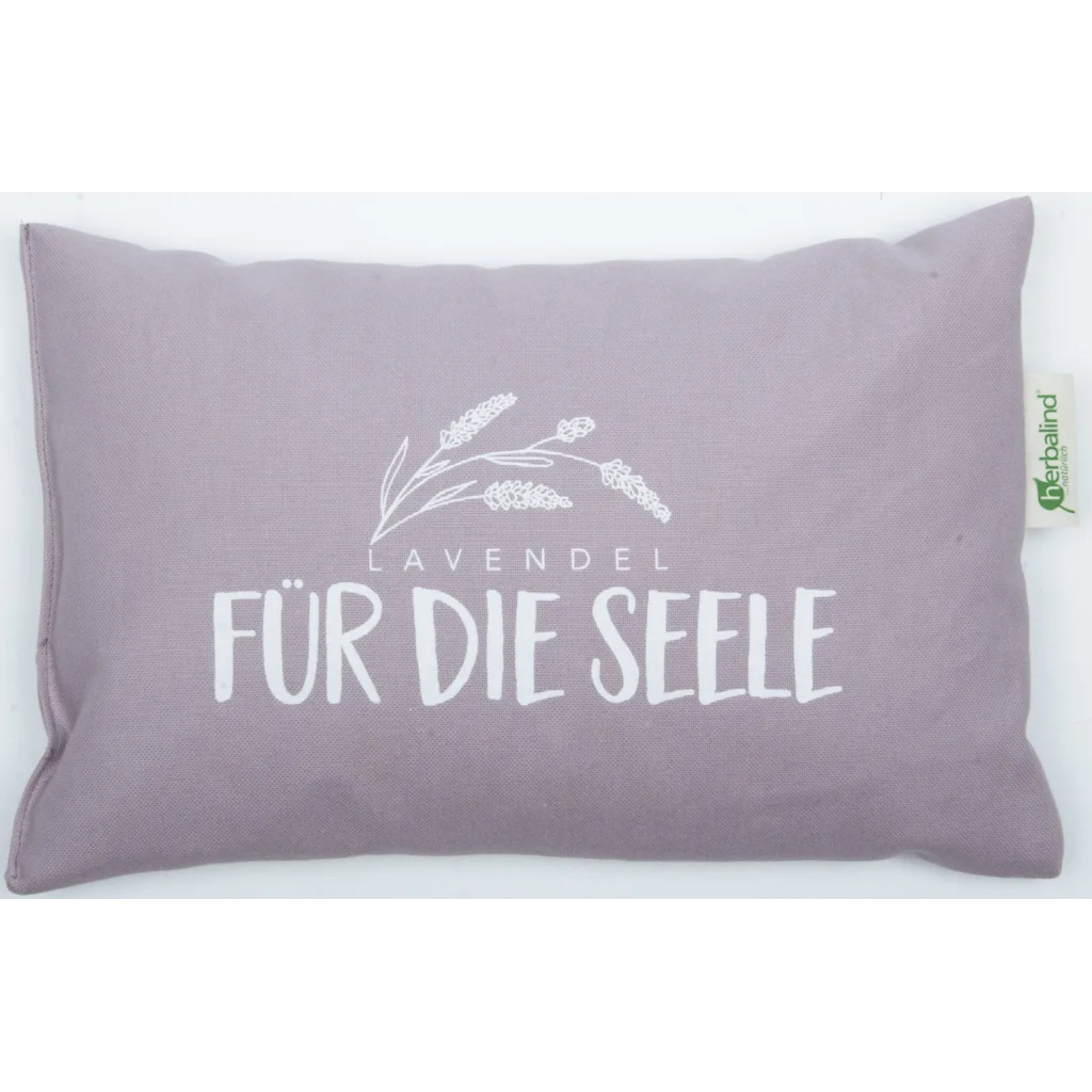 Kissen rechteckig mit Füllung Lavendel FÜR DIE SEELE in Flieder Lila Muster Unifarben mit Aufdruck von herbalind Größe 30x20 cm