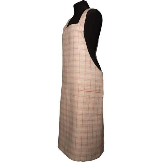 Leinen Crossback-Schürze ULA in Beige+Koralle Beige+Orange Muster Karo von Erika Vaitkute Größe Einheitsgröße