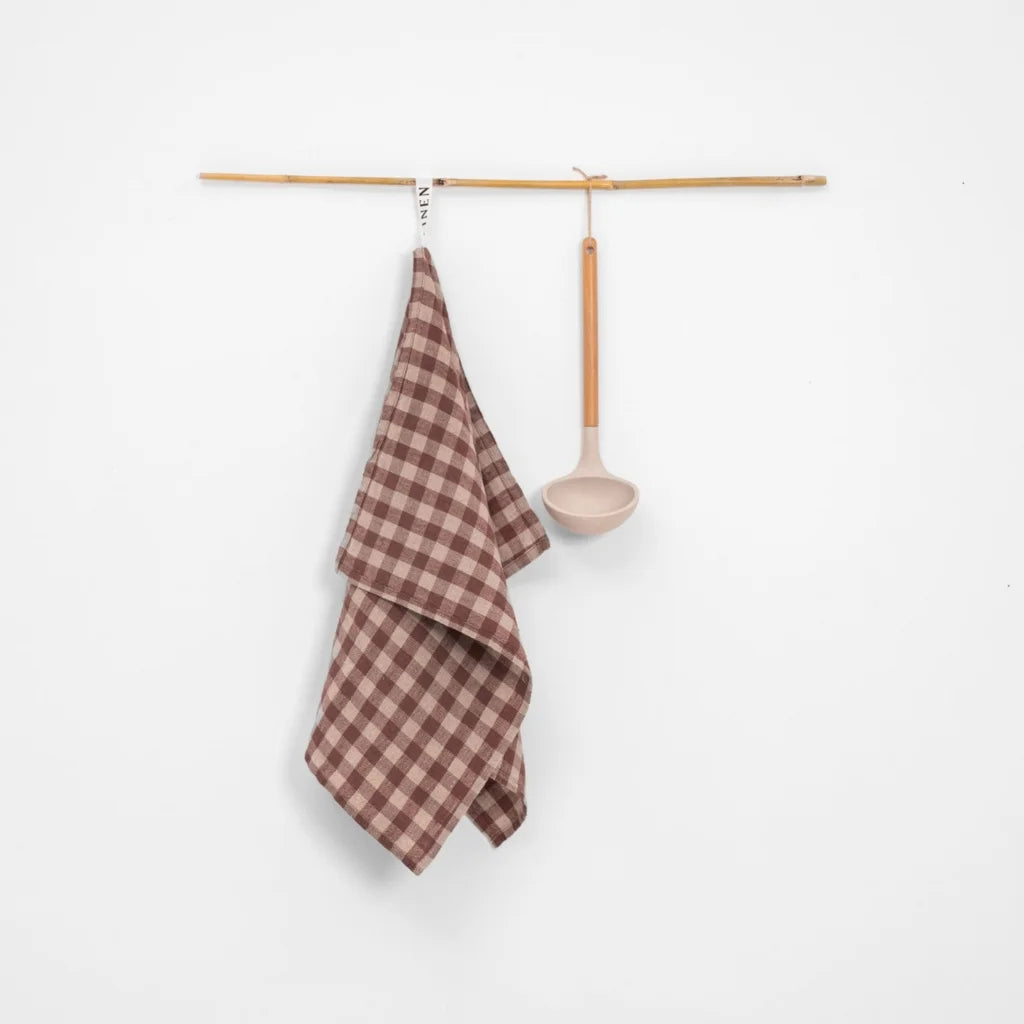Leinen Geschirrtuch Karo 2er-Pack in Schokolade+Beige Braun+Beige Muster Karo von Linen Tales Größe 45x65 cm