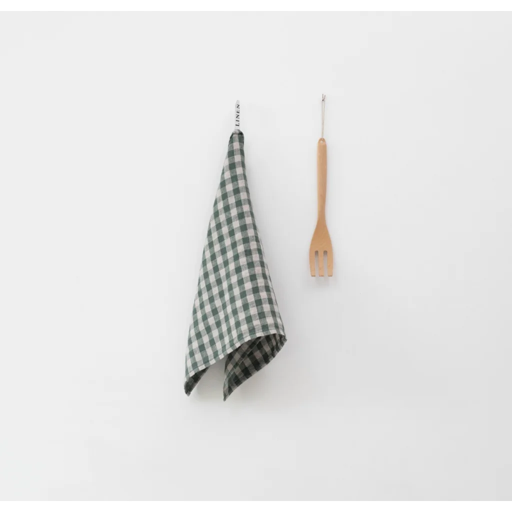 Leinen Geschirrtuch Karo 2er-Pack in Waldgrün+Beige Grün+Beige Muster Karo von Linen Tales Größe 45x65 cm