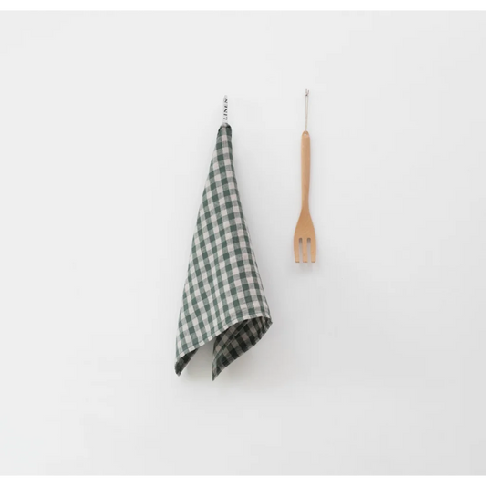Leinen Geschirrtuch Karo 2er-Pack in Waldgrün+Beige Grün+Beige Muster Karo von Linen Tales Größe 45x65 cm