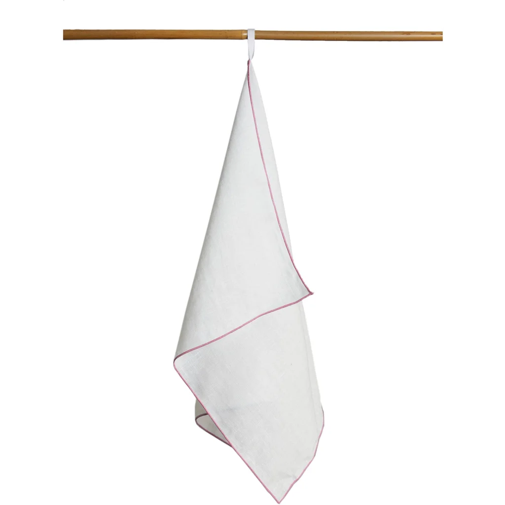 Leinen Geschirrtuch VILNIA weiß mit bunter Umkettelung 2er-Pack in Weiß+Rosa von Erika Vaitkute Größe 47x70 cm