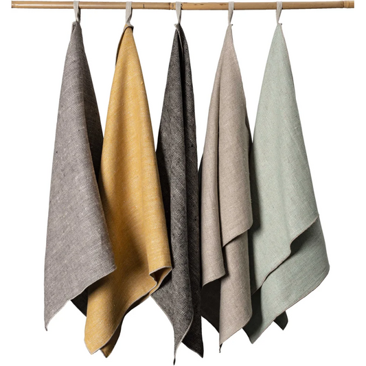 Leinen Handtuch mit Fischgrät-Muster 2er-Pack in Senfgelb+Beige Gelb+Beige Muster Fischgrät von Erika Vaitkute Größe 46x70 cm