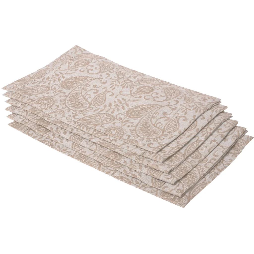 Leinen Jacquard Tischset AGILA 6er-Pack in Beige Muster Paisley von Erika Vaitkute Größe 47x38 cm