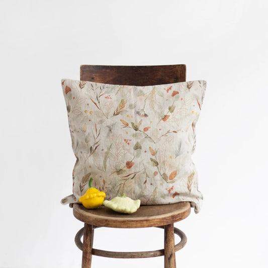 Leinen Kissenhülle Blätter in Creme+Braun Muster Blätter von Linen Tales Größe 40x60 cm