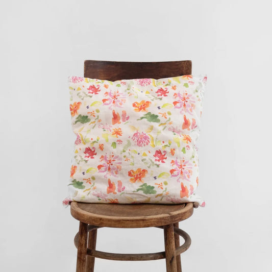 Leinen Kissenhülle Blumen in Weiß+Rosa+Orange+Grün Muster Blumen von Linen Tales Größe 40x60 cm