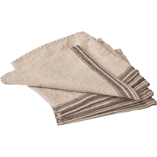 Leinen Stoffserviette JARA 6er-Pack in Beige+Anthrazit Beige+Grau Muster Streifen von Erika Vaitkute Größe 43x43 cm