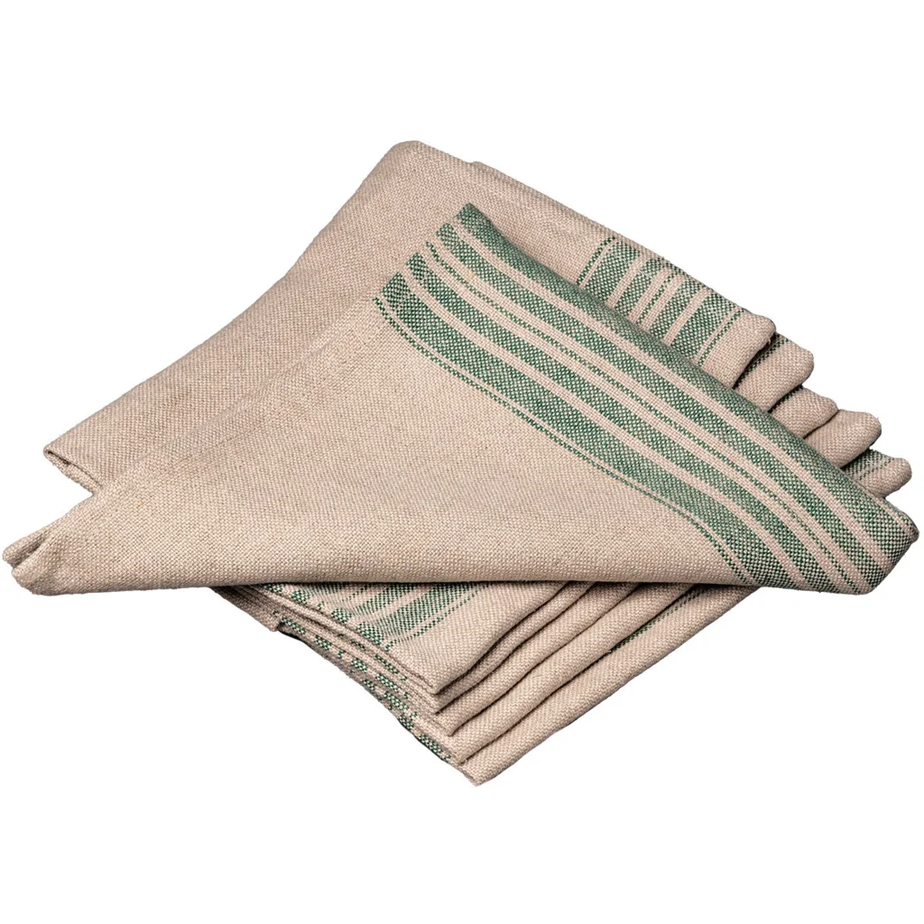 Leinen Stoffserviette JARA 6er-Pack in Beige+Grün Muster Streifen von Erika Vaitkute Größe 43x43 cm