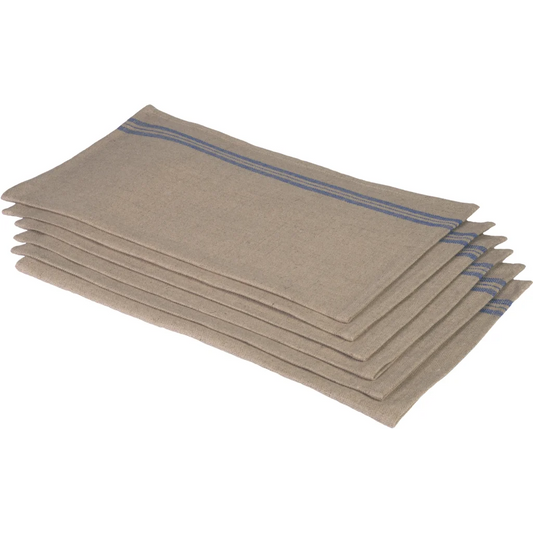 Leinen Tischset LANDHAUS 6er-Pack in Beige+Blau Muster Streifen von Erika Vaitkute Größe 46x37 cm