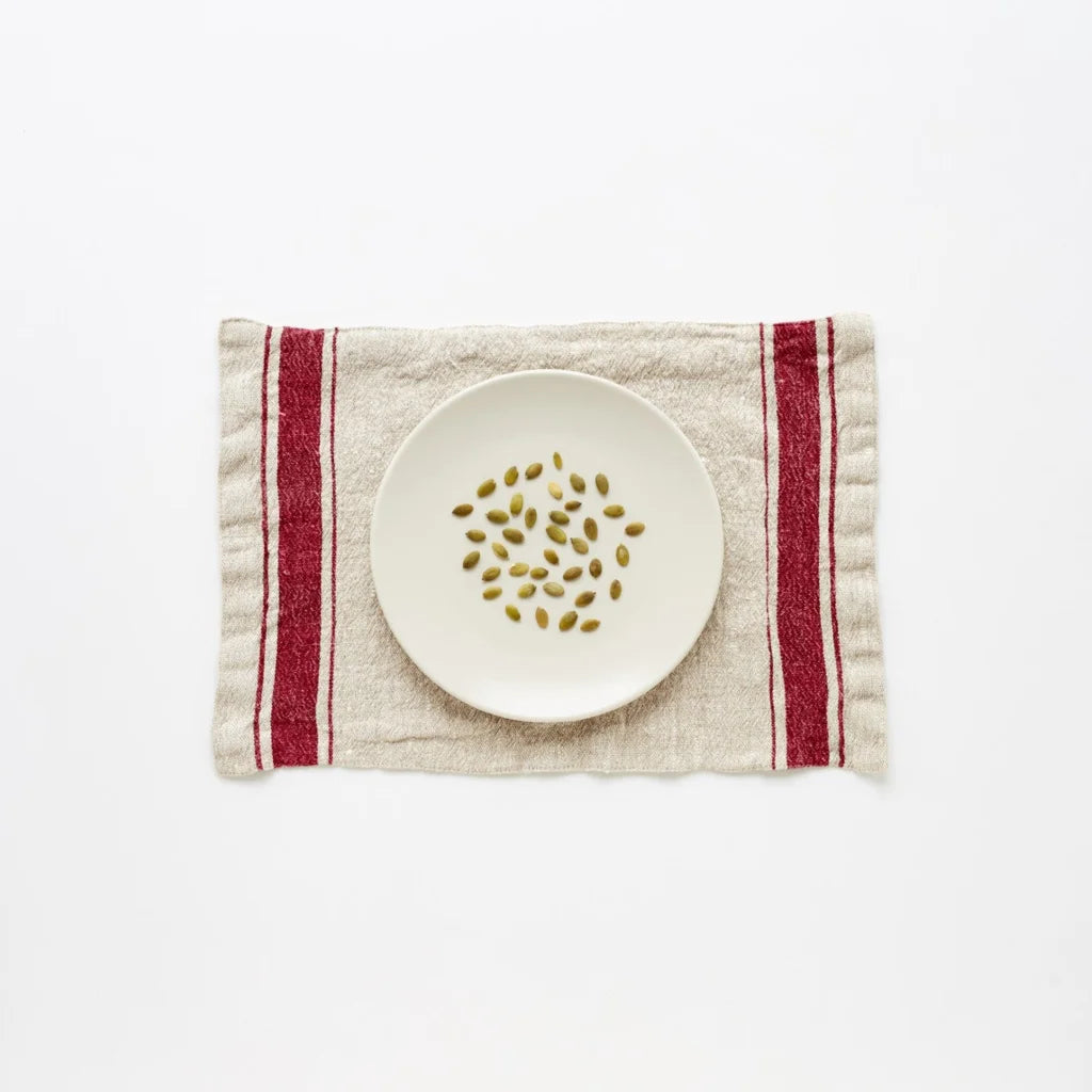 Leinen Tischset Vintage 2er-Pack in Creme+Rot Muster Streifen von Linen Tales Größe 40x25 cm