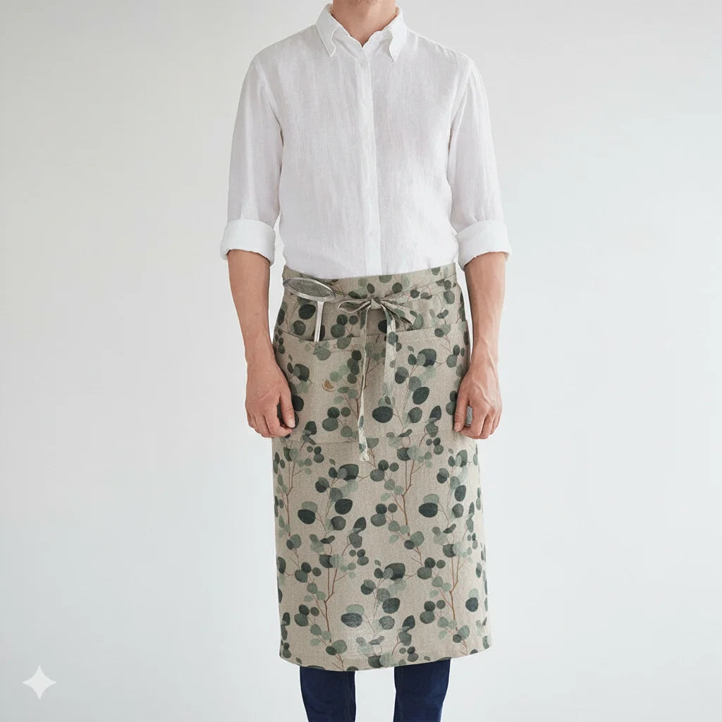 Leinen Vorbinder Eukalyptus in Creme+Grün+Dunkelgrün Creme+Grün+Grün Muster Eukalyptus von Linen Tales Größe 105 cm breit+ 78 cm lang