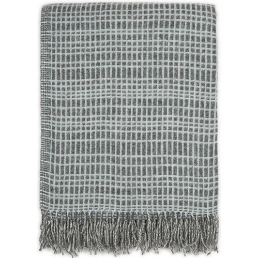Merino Doubleface Decke mit Karo-Muster in Grau+Mint Grau+Grün Muster Karo von Erika Vaitkute Größe 140x200 cm