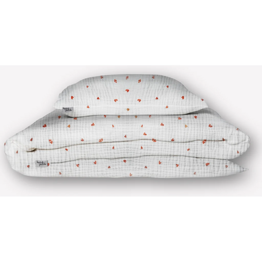 Musselin Bettwäsche Herz Garnitur 3-teilig in Weiß+Rot Muster Herz von hutch&putch Größe 200x200 + 2x 40x80 cm