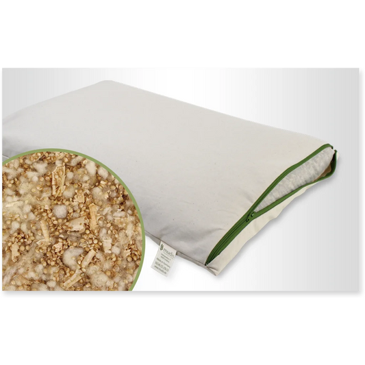 Bio Kissen mit Füllung Schafschurwolle & Zirbenholz & Hirseschalen in Creme von mudis Größe 25x50 cm