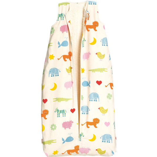Bio Satin Baby-Schlafsack Arche Noah mit Teddyplüschfutter in Muster Arche Noah von Cotonea Größe 90 (ca. 97 cm)