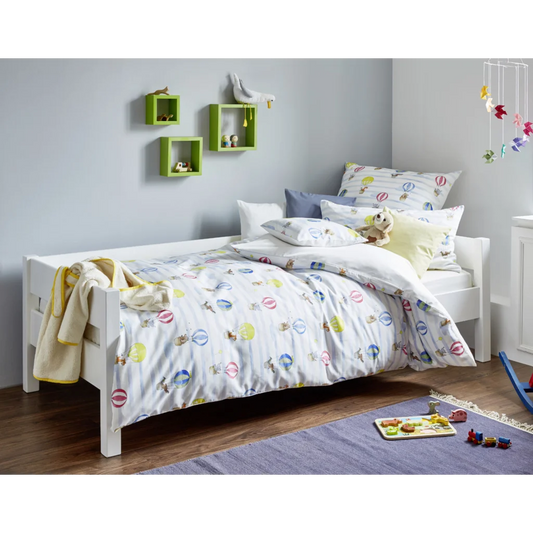 Bio Satin Kinder-Bettwäsche Ballone Garnitur in Muster Ballone von Cotonea Größe 135x200 + 80x80 cm