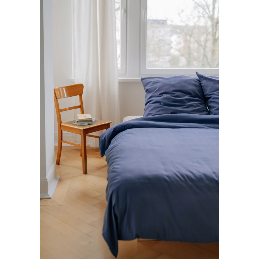 Bio Flanell Bettwäsche Streifen Garnitur in Blau+Mokka Blau+Braun Muster Streifen von MELA home Größe 135x200 + 80x80 cm