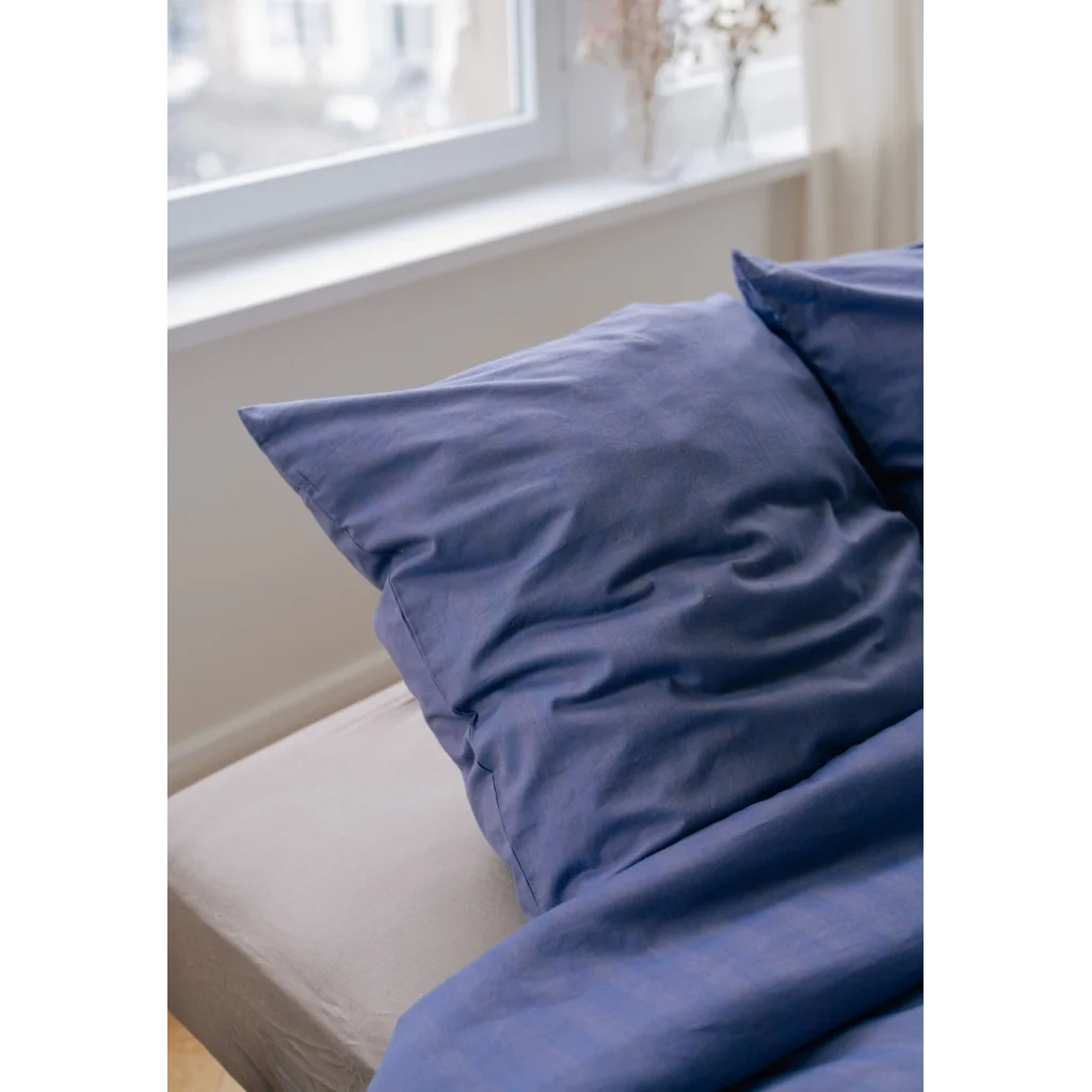 Bio Flanell Bettwäsche Streifen Garnitur in Blau+Mokka Blau+Braun Muster Streifen von MELA home Größe 135x200 + 80x80 cm