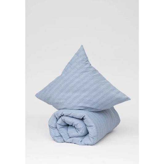 Bio Flanell Bettwäsche Streifen Garnitur in Hellblau+Hellblau Blau+Blau Muster Streifen von MELA home Größe 135x200 + 80x80 cm