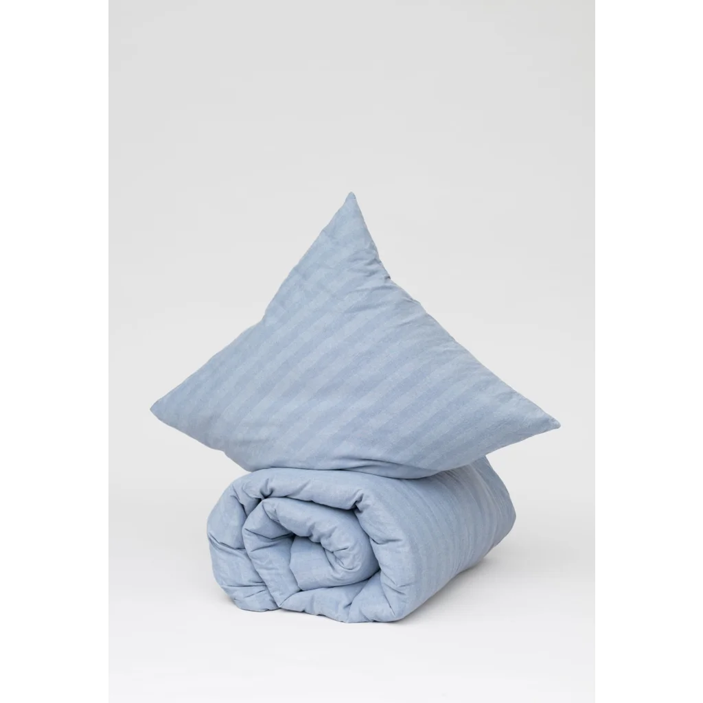 Bio Flanell Bettwäsche Streifen Garnitur in Hellblau+Hellblau Blau+Blau Muster Streifen von MELA home Größe 155x220 + 80x80 cm