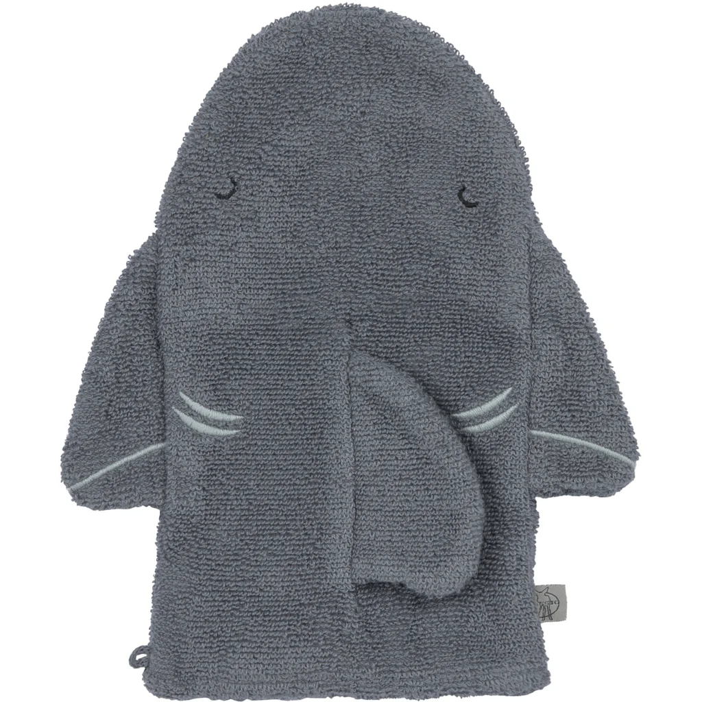 Bio Frottier Baby-+Kinder-Waschhandschuh Hai in Grau Muster Hai von Lässig Größe 13x22 cm