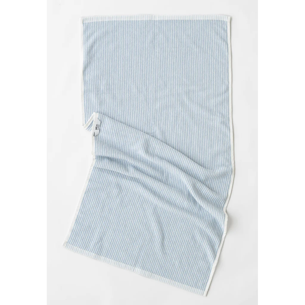 Bio Frottier Duschtuch Streifen in Himmelblau+Weiß Blau+Weiß Muster Streifen von MELA home Größe 70x140 cm