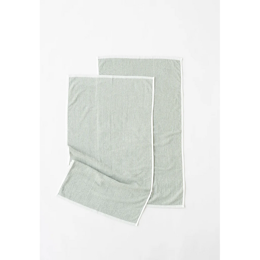 Bio Frottier Gästetuch Streifen 2er-Pack in Waldgrün+Weiß Grün+Weiß Muster Streifen von MELA home Größe 30x50 cm