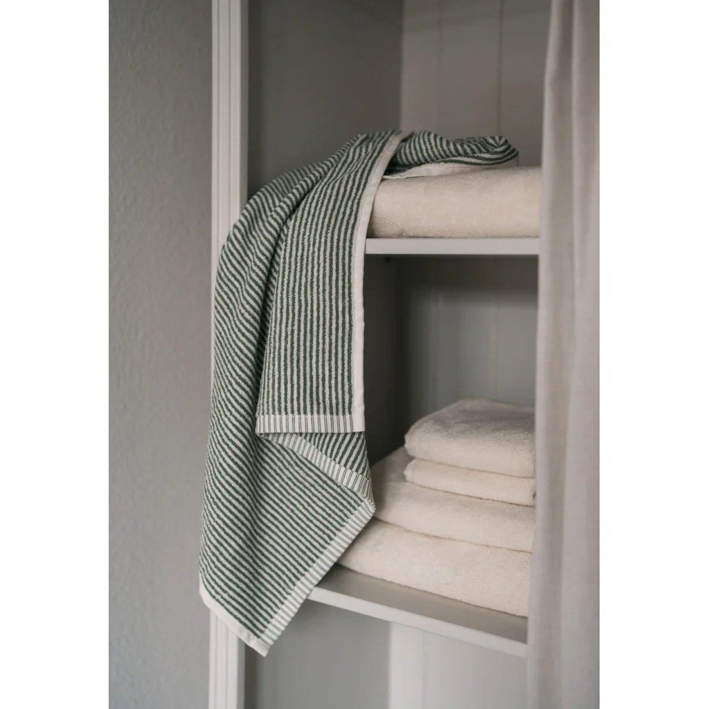 Bio Frottier Handtuch Streifen in Waldgrün+Weiß Grün+Weiß Muster Streifen von MELA home Größe 50x100 cm