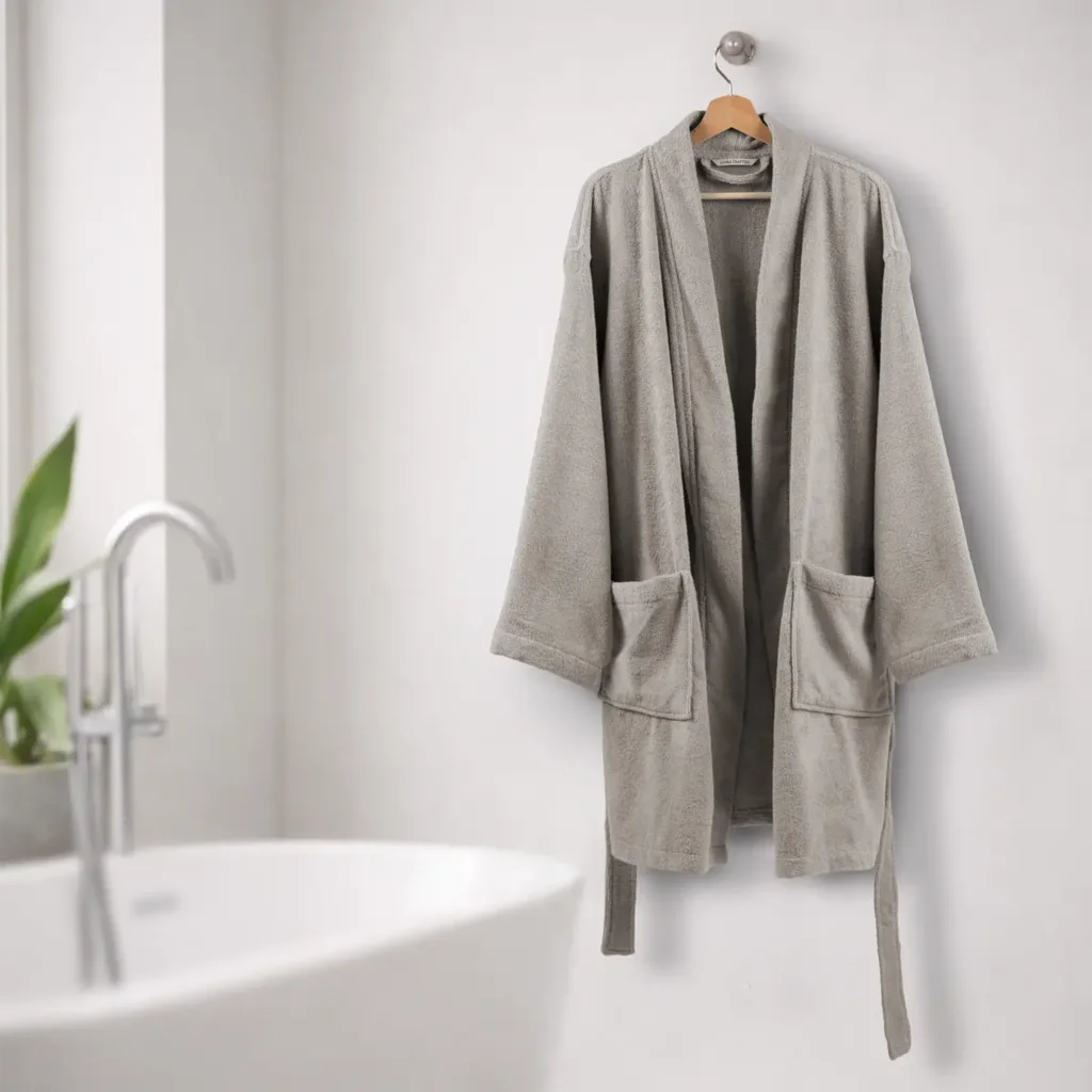Bio Frottier Sommerbademantel BARI in Stein Grau von Living Crafts Größe L+XL