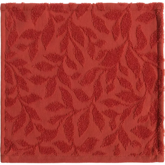 Bio Jacquard Seiftuch in Rot Muster Blätter von Living Crafts Größe 30x30 cm