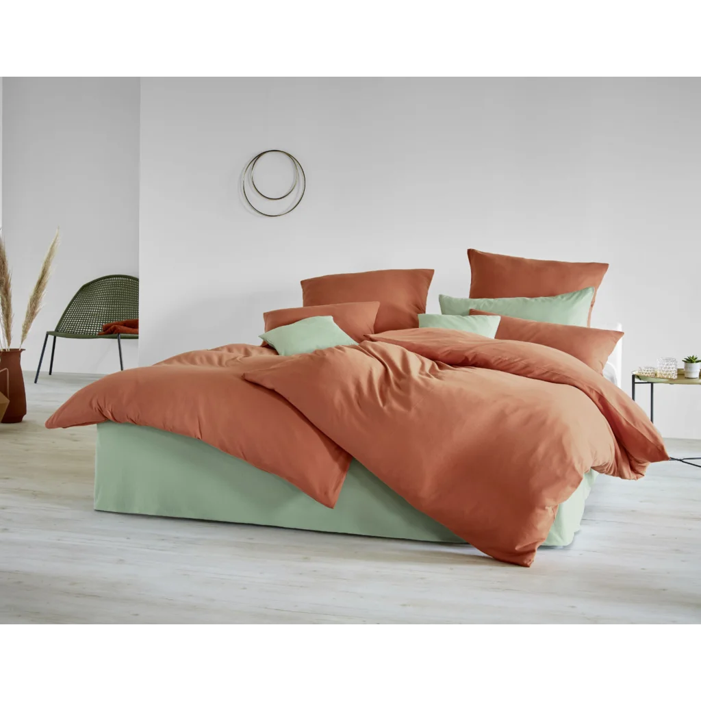 Bio Jersey Bettwäsche Garnitur in Terra Orange von Cotonea Größe 155x220 + 40x80 cm