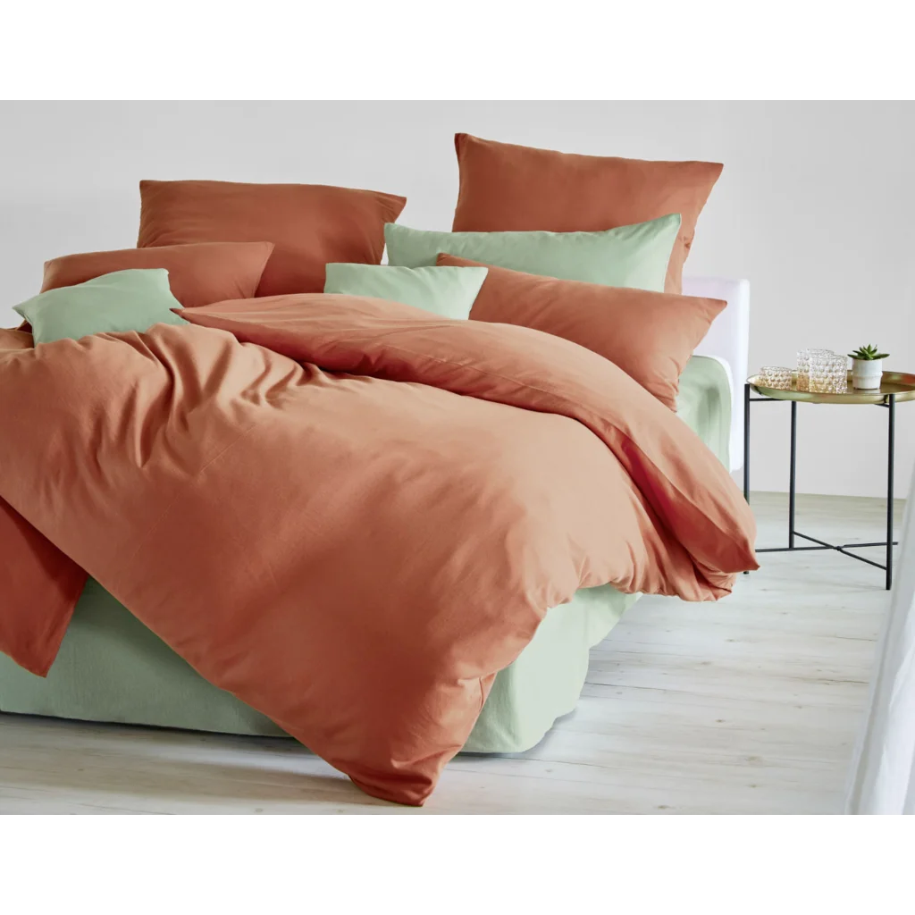 Bio Jersey Bettwäsche Garnitur in Terra Orange von Cotonea Größe 155x220 + 40x80 cm