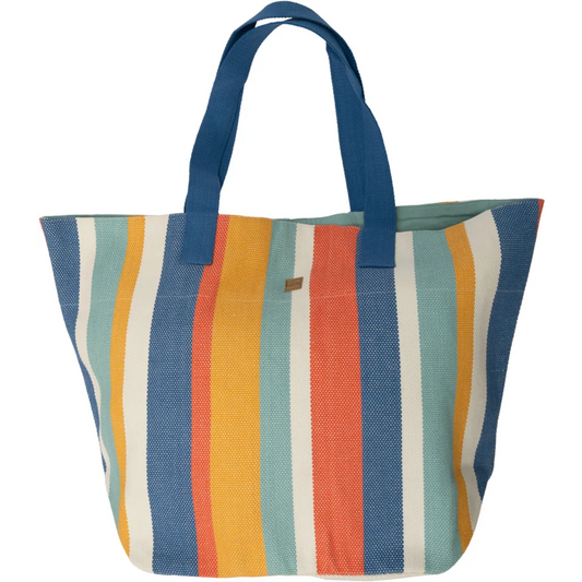 Bio Shopper Streifen in Blau+Türkis+Orange+Creme Blau+Blau+Orange+Creme Muster Streifen von Living Crafts Größe 58x39x19 cm