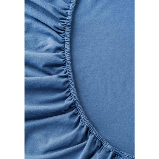 Bio Single-Jersey Spannbettlaken für Boxspringbetten in Standardgröße - Doppelbett in Blau von MELA home Größe 180-200 x 200 cm