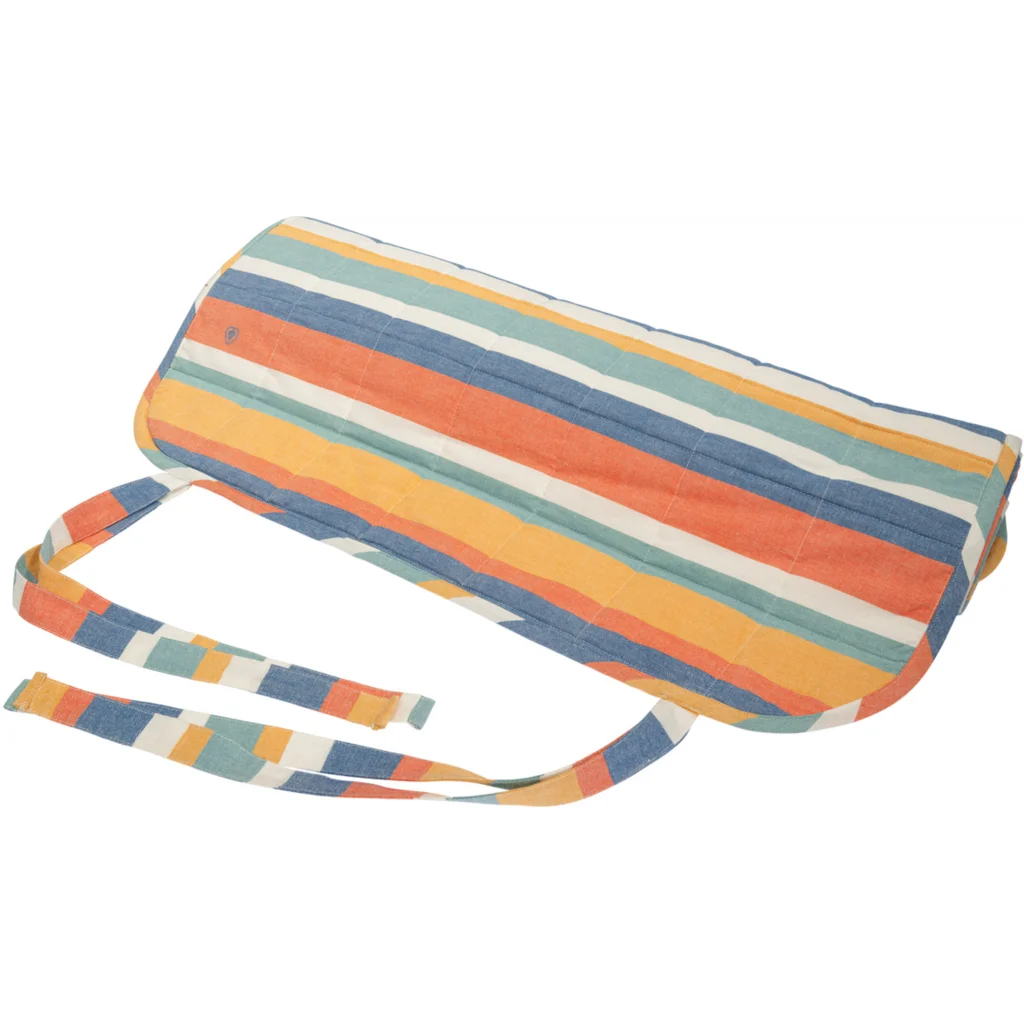 Bio Strandmatte Streifen in Blau+Türkis+Orange+Creme Blau+Blau+Orange+Creme Muster Streifen von Living Crafts Größe 75x190 cm
