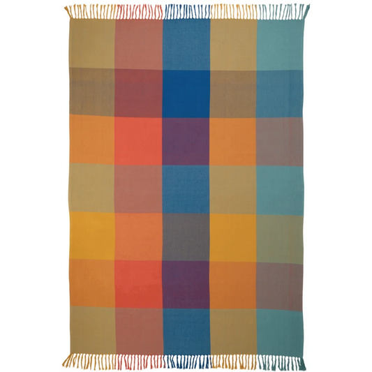 Bio Twill Decke mit Karo-Muster in Blau+Türkis+Orange+Gelb Blau+Blau+Orange+Gelb Muster Karo von Living Crafts Größe 120x160 cm