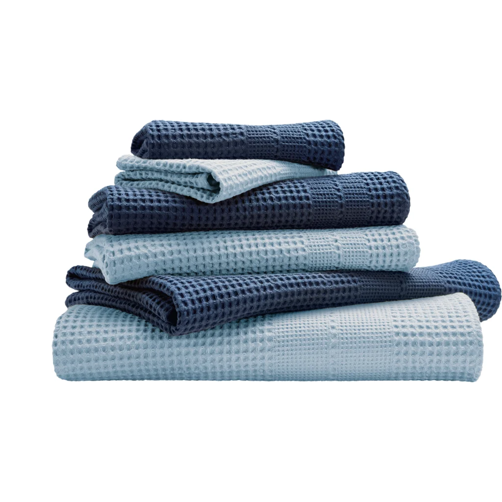 Bio Waffelpiqué Geschenkset 6-teilig in Steinblau+Hellblau Blau von Cotonea Größe 2x 35x50 cm+ 2x 50x100 cm+ 2x 70x140 cm