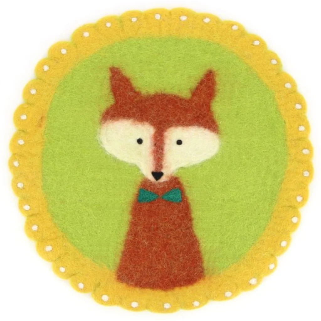 Filz Kinder-Sitzkissen rund Fuchs in Senfgelb+Neongrün+Orange Gelb+Grün+Orange Muster Fuchs von GLOBO Größe Ø 37 cm