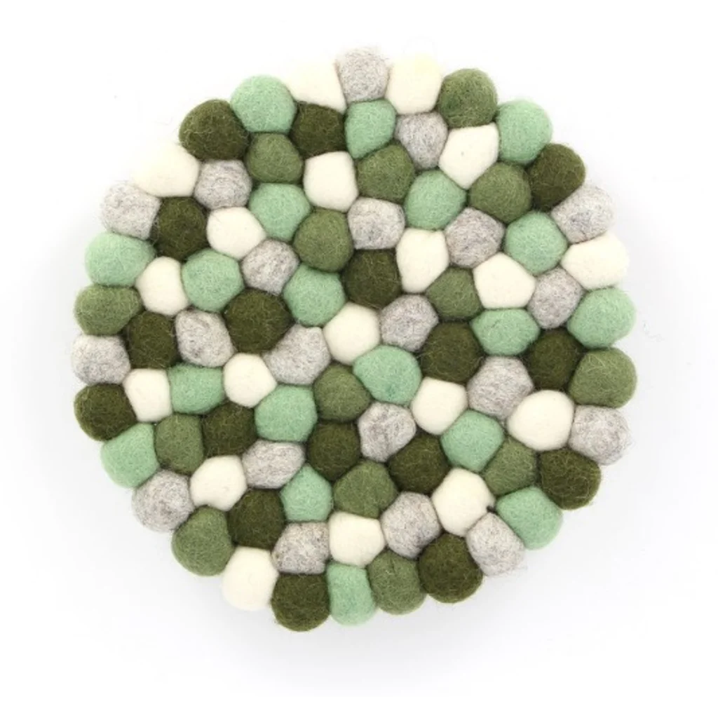 Filz Untersetzer rund mit großen Kugeln in Creme+Hellgrau+Hellgrün+Khaki Creme+Grau+Grün+Grün Muster Bunt von GLOBO Größe Ø 21 cm