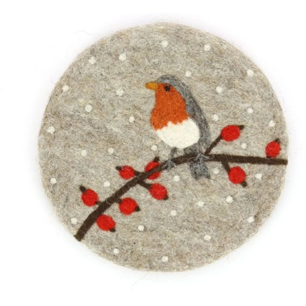Filz Untersetzer rund Vogel in Hellgrau+Rot Grau+Rot Muster Vogel von GLOBO Größe Ø 21 cm